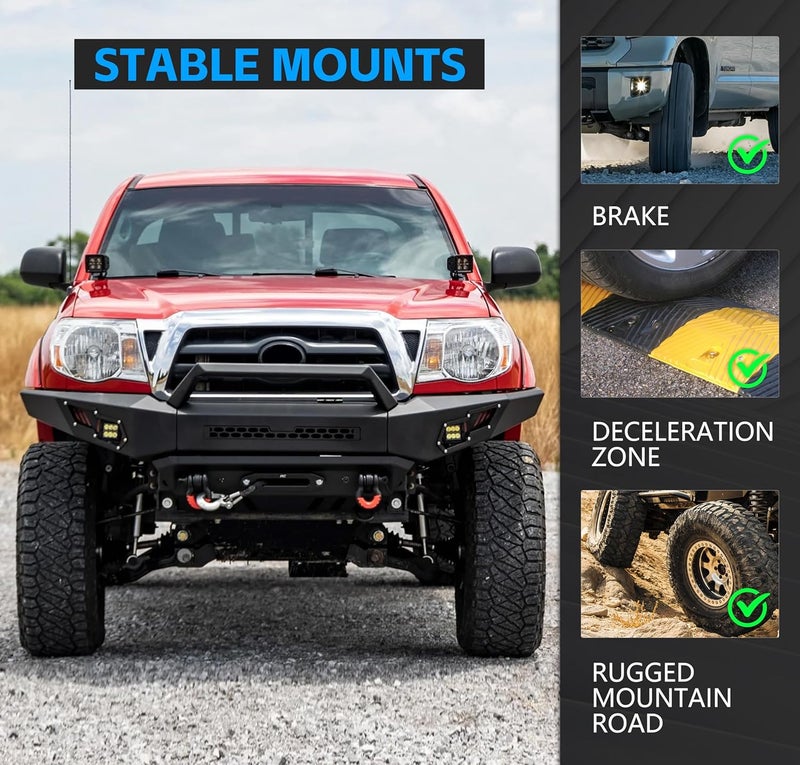 YZONA حاملات أضواء غطاء المحرك Ditch Mounts A-Pillar للإضاءة المساعدة LED Pod للعمل متوافقة مع تويوتا تاكوما 2005 2006 2007 2008 2009 2010 2011 2012 2013 2014 2015 (2PCS، أسود) - Image 3